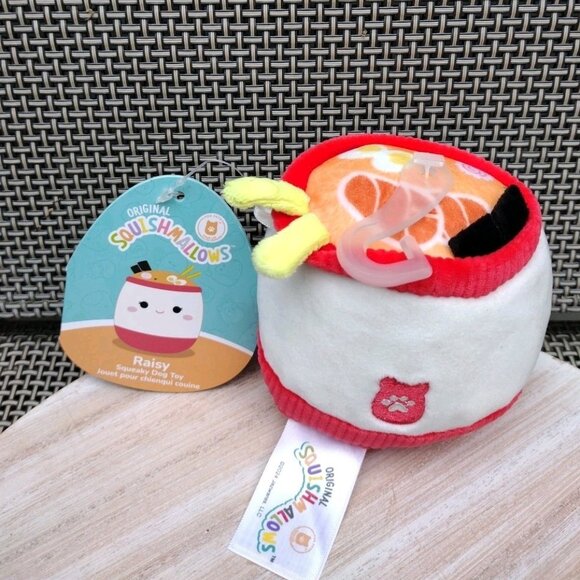 Squishmallow Raisy the Ramen Bowl 5" Squeaky Plush Dog Toy New - Picture 3 of 6